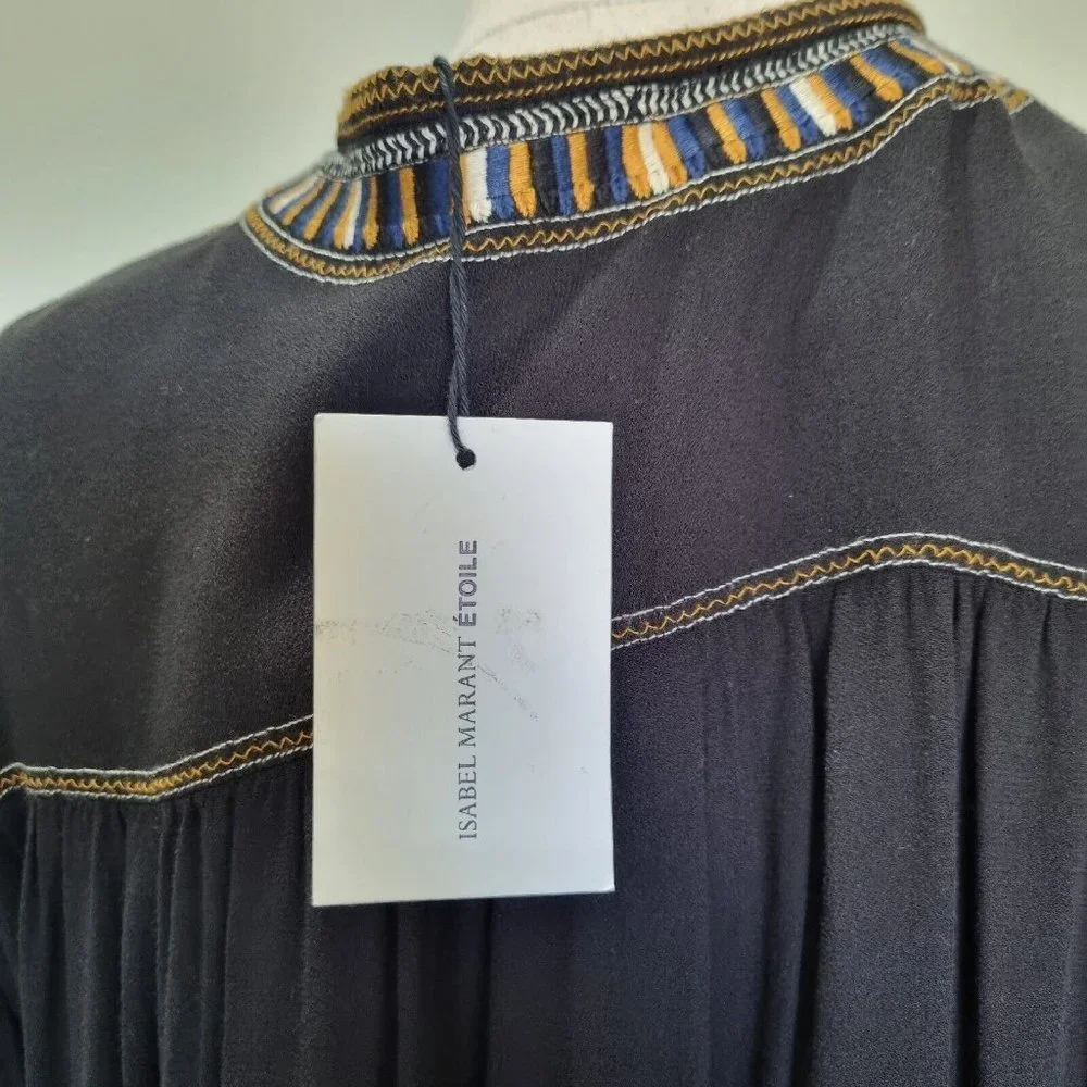 Isabel Marant Etoile Cabella Black Embroidered Peasant Blouse Size 36 - Picture 10 of 10
